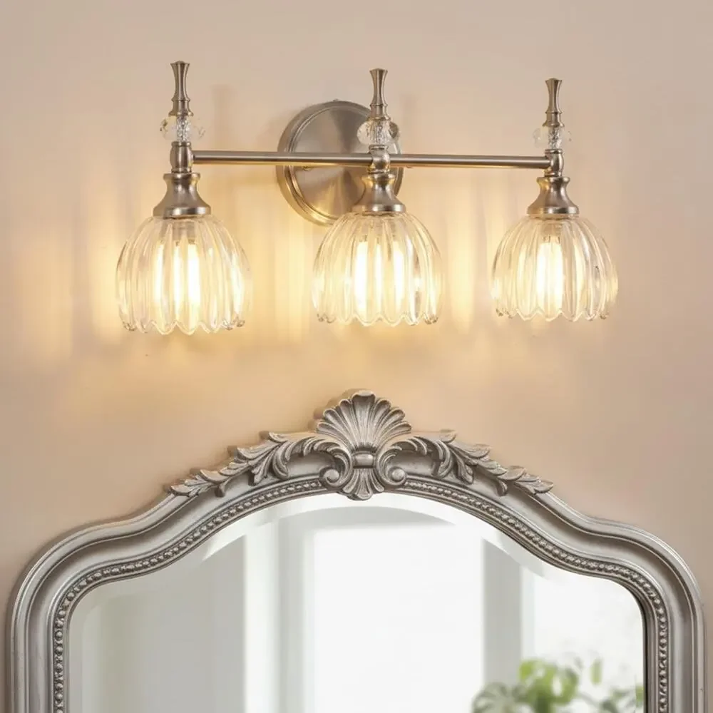 Modern 3-Light Bathroom Vanity Wall Light Brushed Nickel Fixture - Picture 4 of 7